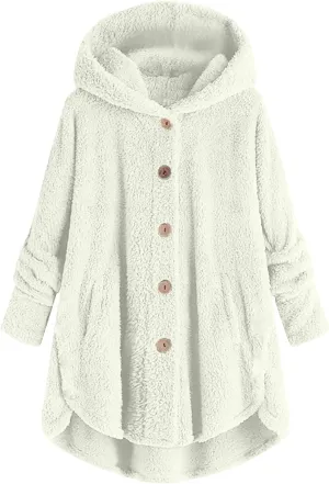 YRAETENM Womens Fuzzy Fleece Sherpa Hoodies Oversized Warm Winter Coats Soft Button down Long Jackets Cardigan with Pockets