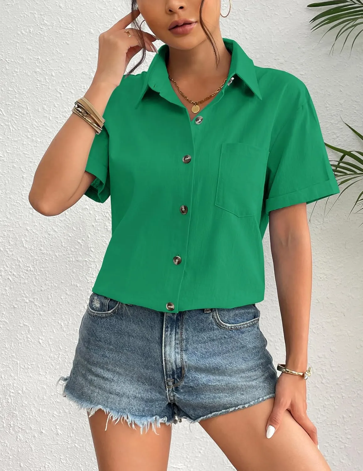 Zeagoo Womens Button Down Linen Shirt Short Sleeve Cotton Blouse Summer Casual Loose Fit Beach Tops S-2XL