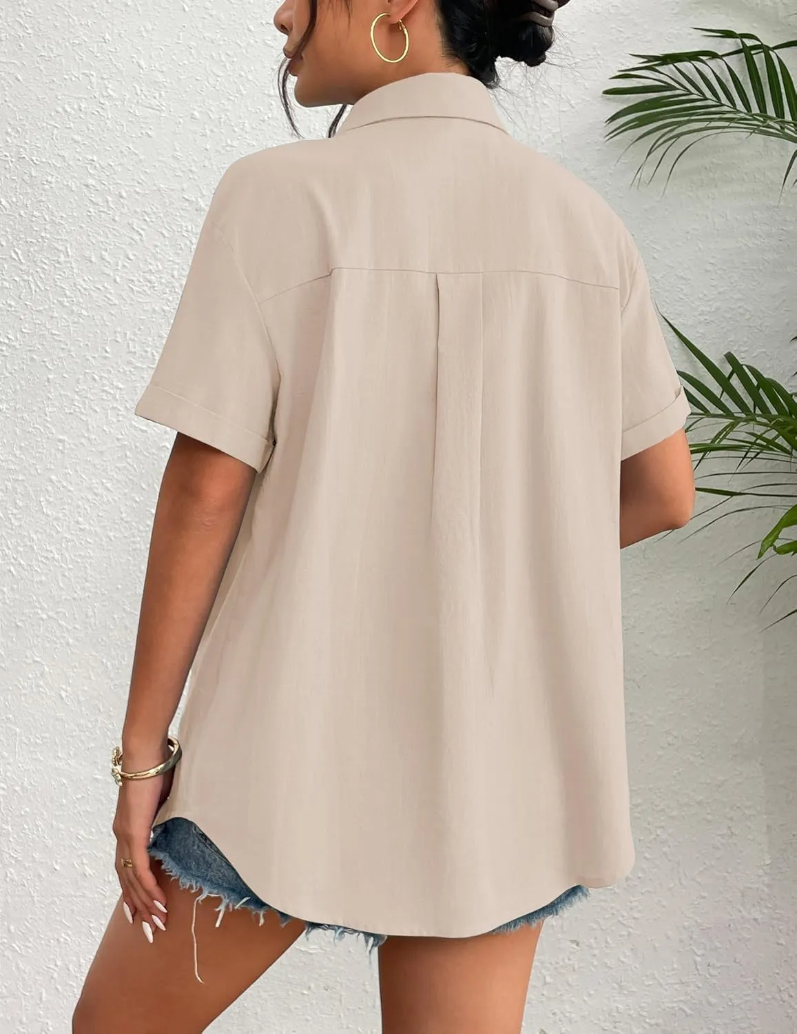 Zeagoo Womens Button Down Linen Shirt Short Sleeve Cotton Blouse Summer Casual Loose Fit Beach Tops S-2XL