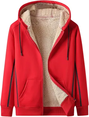 Zeiyignr Men Hoodies Zip Up Fleece Jacket Heavyweight Sherpa Lined Hooded Sweatshirt Warm Thick Winter Coat Cozy Windbreaker