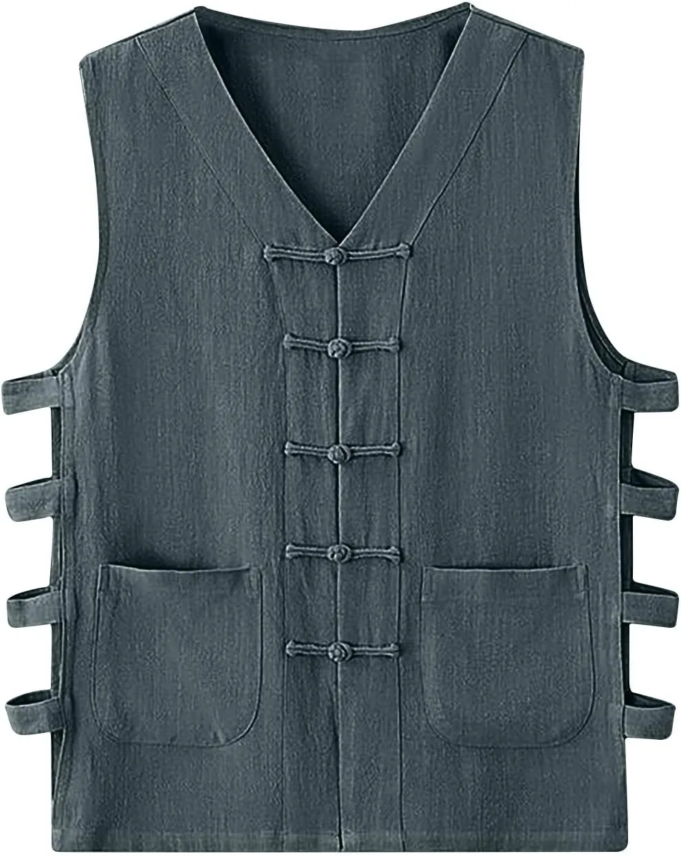 Zeiyignr Mens Cotton Linen Tank Tops Chinese Frog Button Sleveeless Shirt Retro China Traditional Tai Chi Kong Fu Vest Jacket