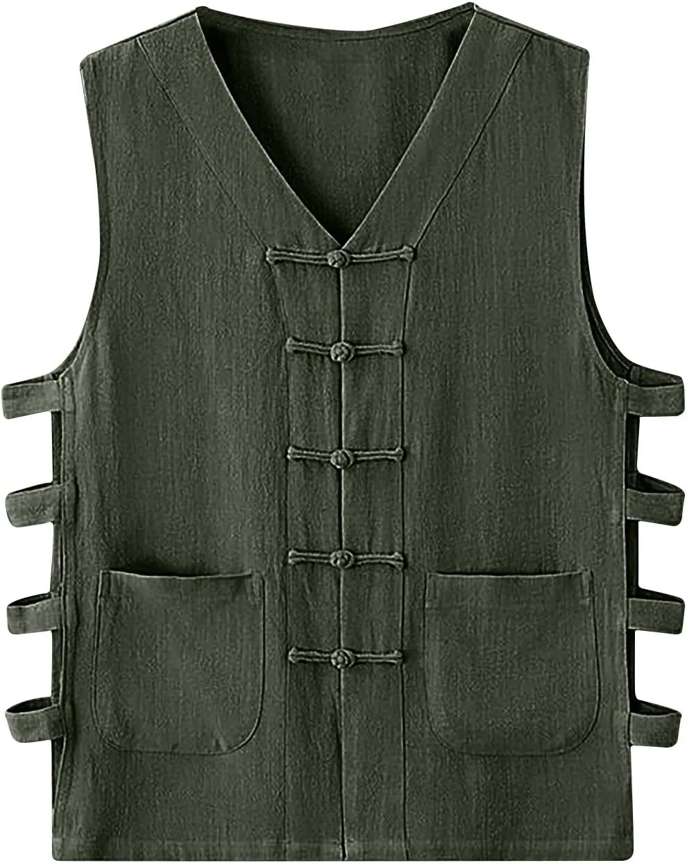 Zeiyignr Mens Cotton Linen Tank Tops Chinese Frog Button Sleveeless Shirt Retro China Traditional Tai Chi Kong Fu Vest Jacket