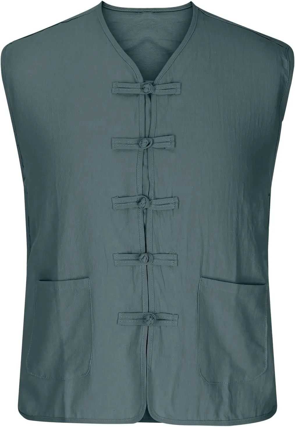 Zeiyignr Mens Cotton Linen Tank Tops Chinese Frog Button Sleveeless Shirt Retro China Traditional Tai Chi Kong Fu Vest Jacket