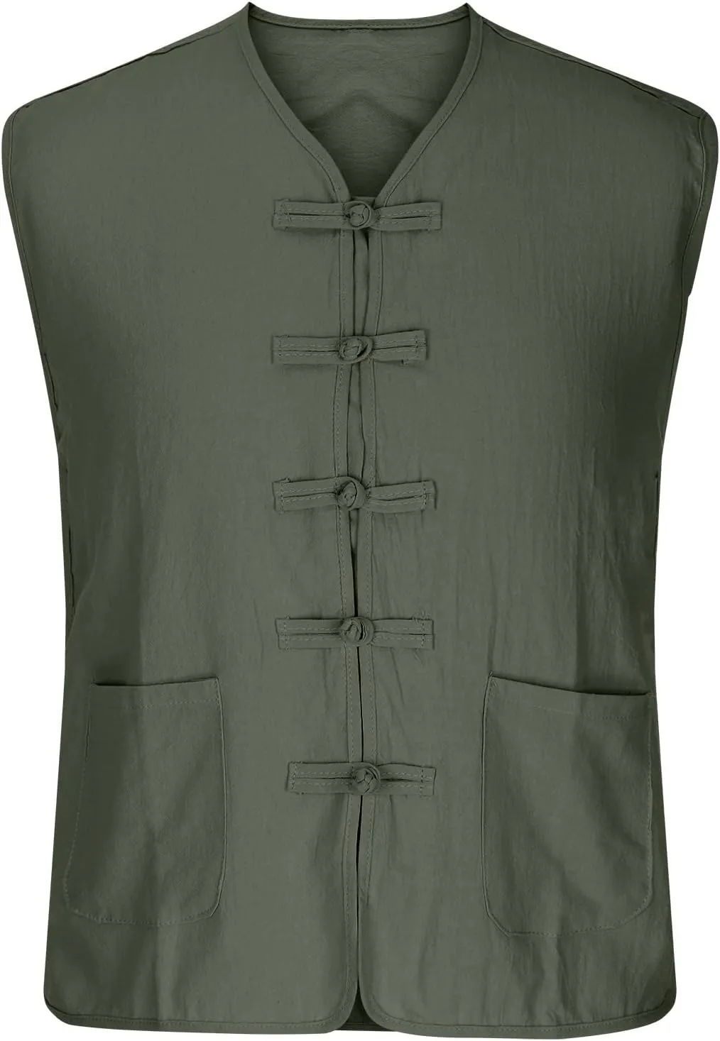 Zeiyignr Mens Cotton Linen Tank Tops Chinese Frog Button Sleveeless Shirt Retro China Traditional Tai Chi Kong Fu Vest Jacket