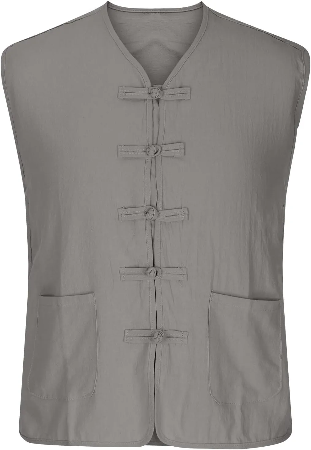 Zeiyignr Mens Cotton Linen Tank Tops Chinese Frog Button Sleveeless Shirt Retro China Traditional Tai Chi Kong Fu Vest Jacket