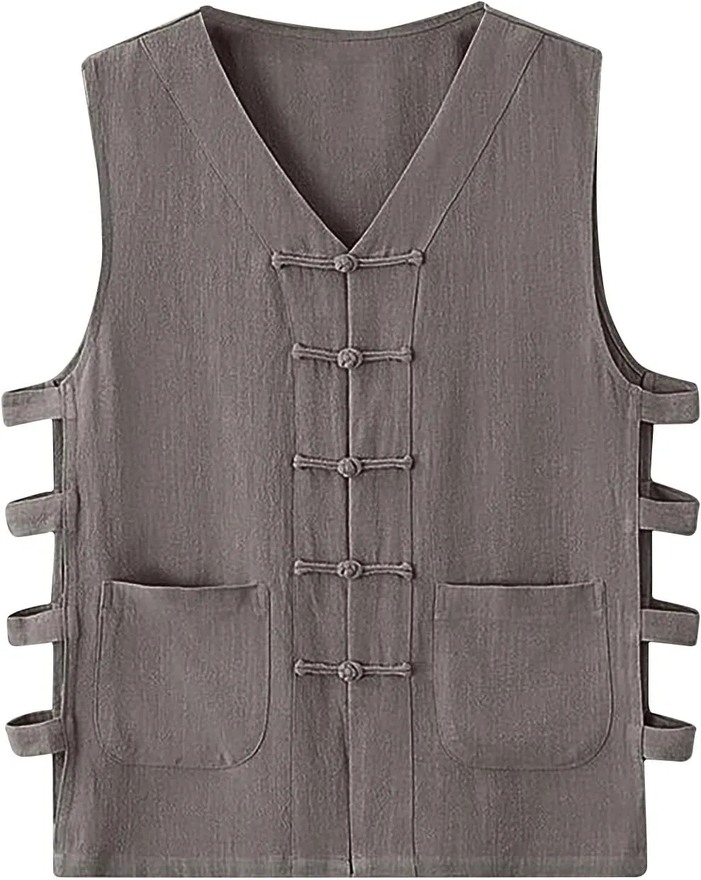 Zeiyignr Mens Cotton Linen Tank Tops Chinese Frog Button Sleveeless Shirt Retro China Traditional Tai Chi Kong Fu Vest Jacket