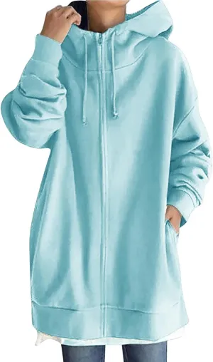 Zip Up Hoodie Women Fashion Tunic Hoodies Winter Fleece Pullover Hoodies 2024 Fall Long Jackets with Pockets