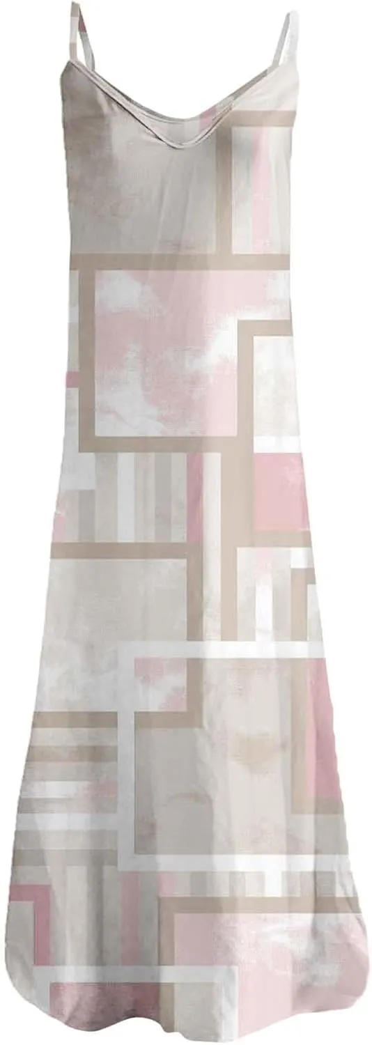 ZYXTIM Women's Summer Casual Sleeveless Beach Dress V Neck Printed Casual Loose Long Maxi Dress Holiday Flowy Swing Dress